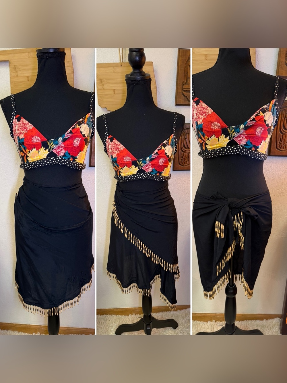 Vintage Gottex Made In Israel Woman’s Swimsuit Wrap Sarong Beaded Cover Skirt OS